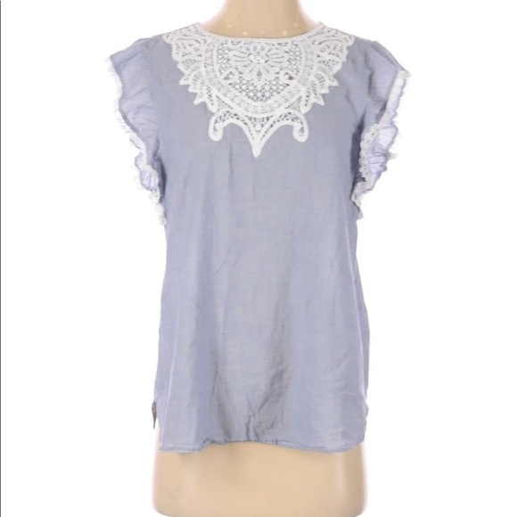 Ann Taylor LOFT small blue striped romantic top - Picture 1 of 4